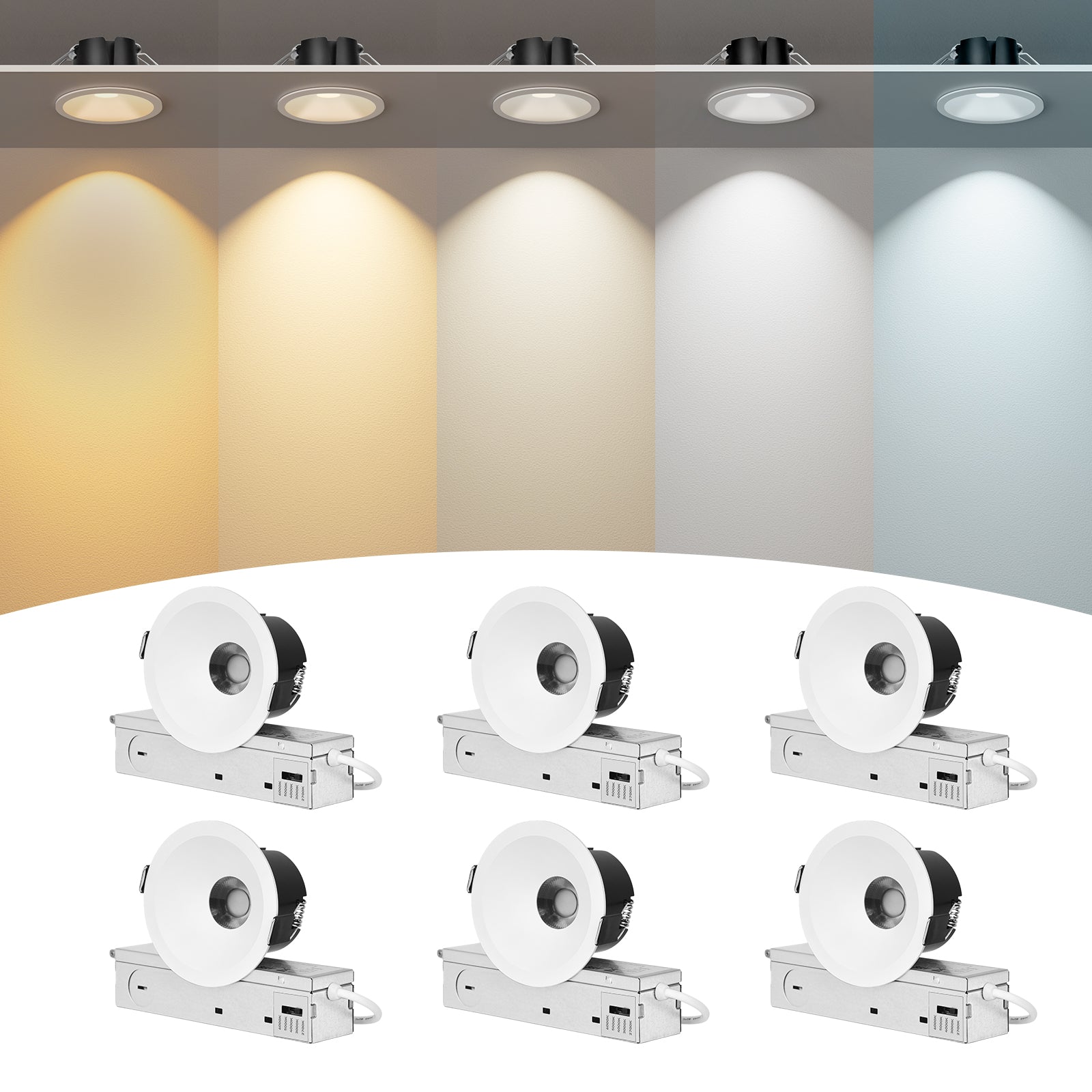ComiLED 6/12pack White 3 Inch Recessed Lights, Anti-Glare COB Canless Ceiling Spotlight, 5CCT Selectable 2700K-6000K, 130lm/W, RA95 Small Exterior Soffit Lights, 12W, Dimmable, ETL, IP44 Damp Rated
