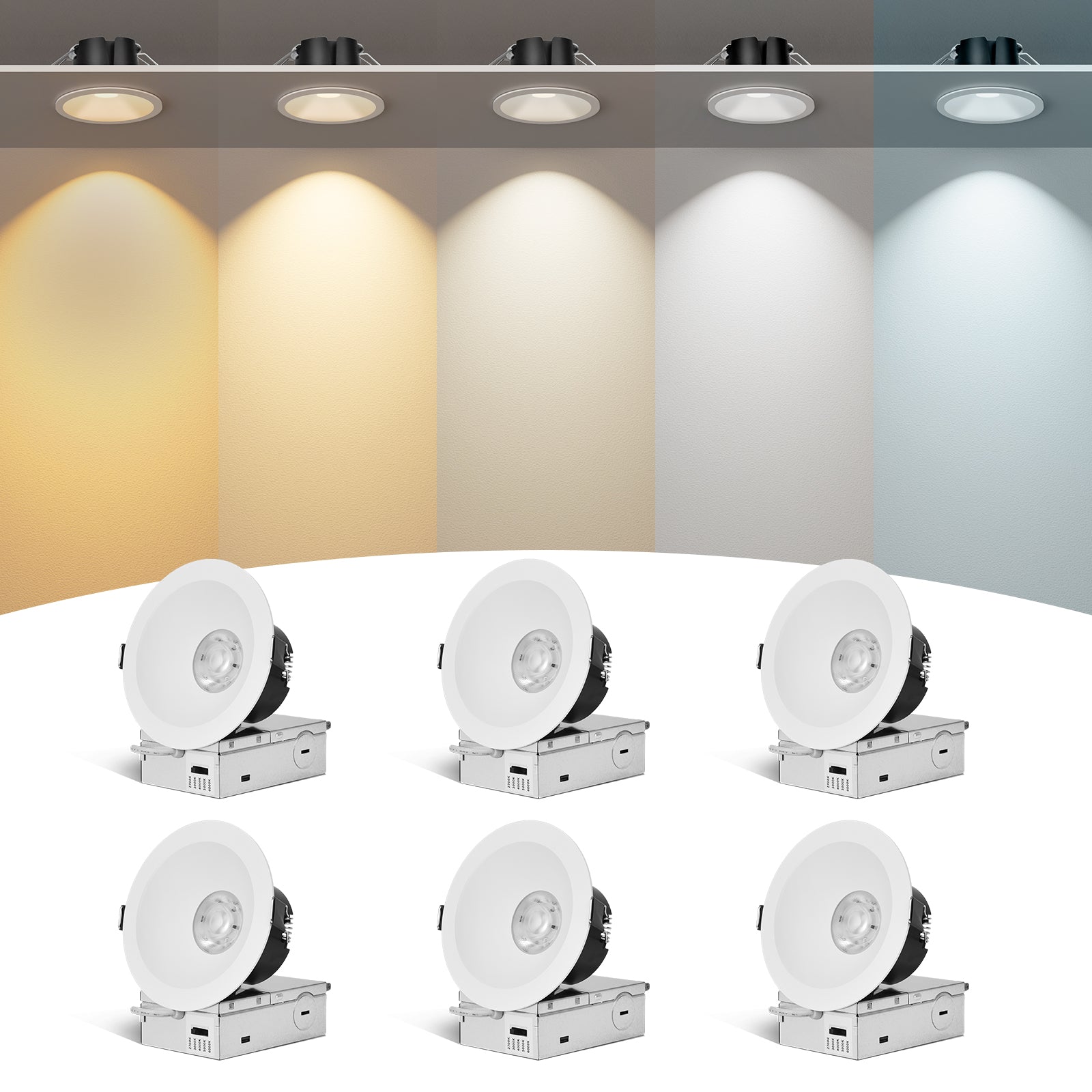 ComiLED 6/12pack White 4 Inch Recessed Lights, Anti-Glare COB Canless Ceiling Spotlight, 5CCT Selectable 2700K-6000K, 130lm/W, RA95 Small Exterior Soffit Lights, 16W, Dimmable, ETL, IP44 Damp Rated