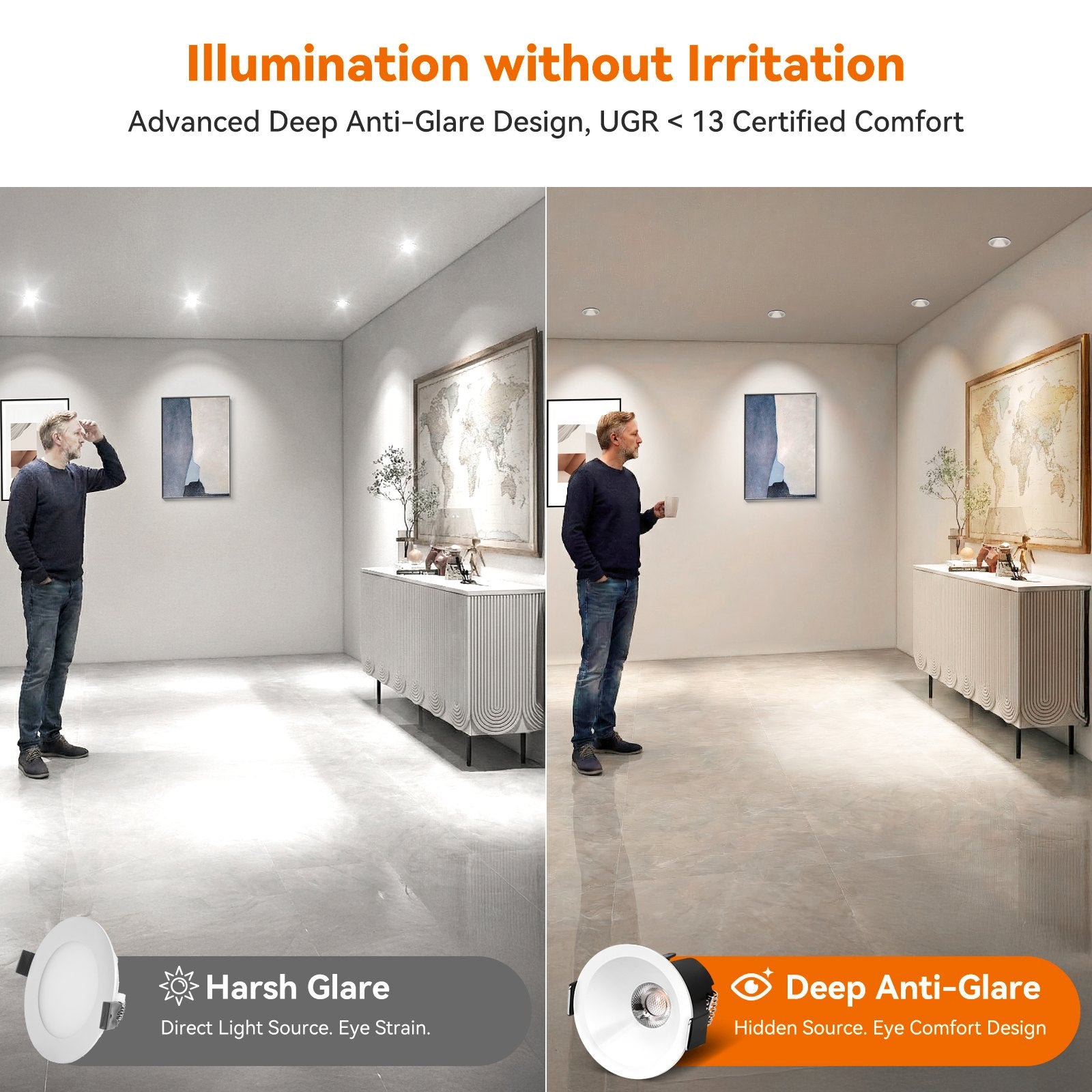 ComiLED 6/12pack 2 Inch Recessed LED Lights, Anti-Glare COB Canless Ceiling Spotlight, 5CCT Selectable 2700K-6000K, 130LM/W, RA95 Small Exterior Soffit Lights, 8W, Dimmable, ETL, IP44 Damp Rated