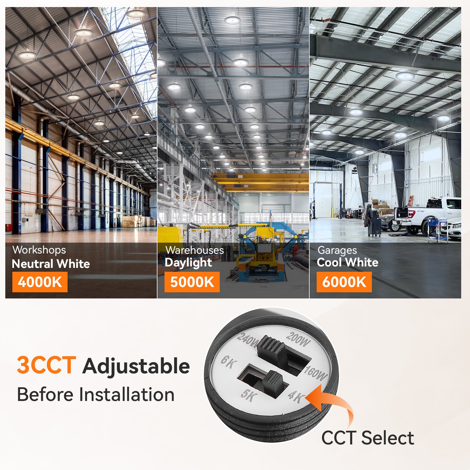 ComiLED 3CCT UFO High Bay 240W/200W/160W 2-Pack