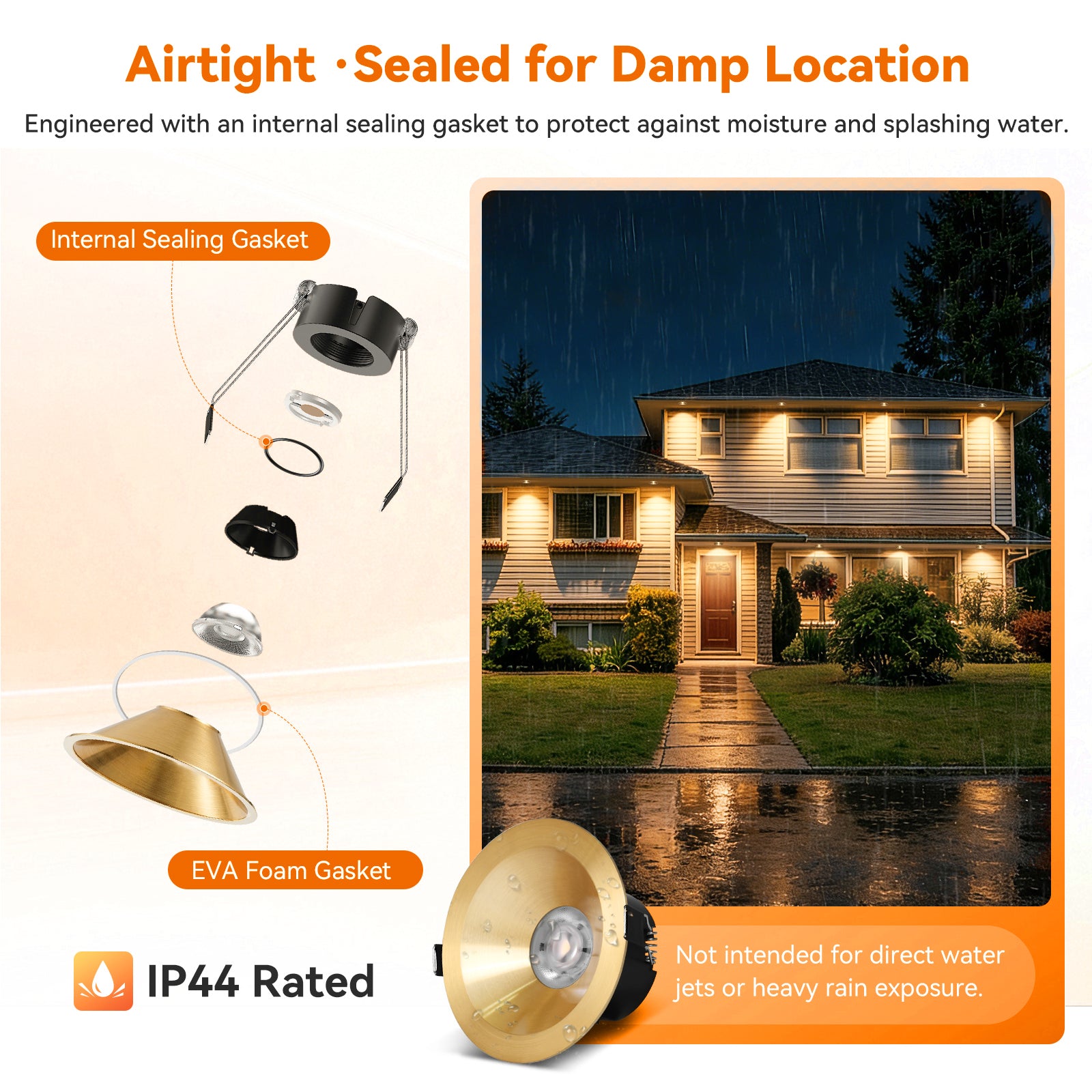 ComiLED 6/12pack Gold 4 Inch Recessed Lights, Anti-Glare COB Canless Ceiling Spotlight, 5CCT Selectable 2700K-6000K, 130lm/W, RA95 Small Exterior Soffit Lights, 16W, Dimmable, ETL, IP44 Damp Rated