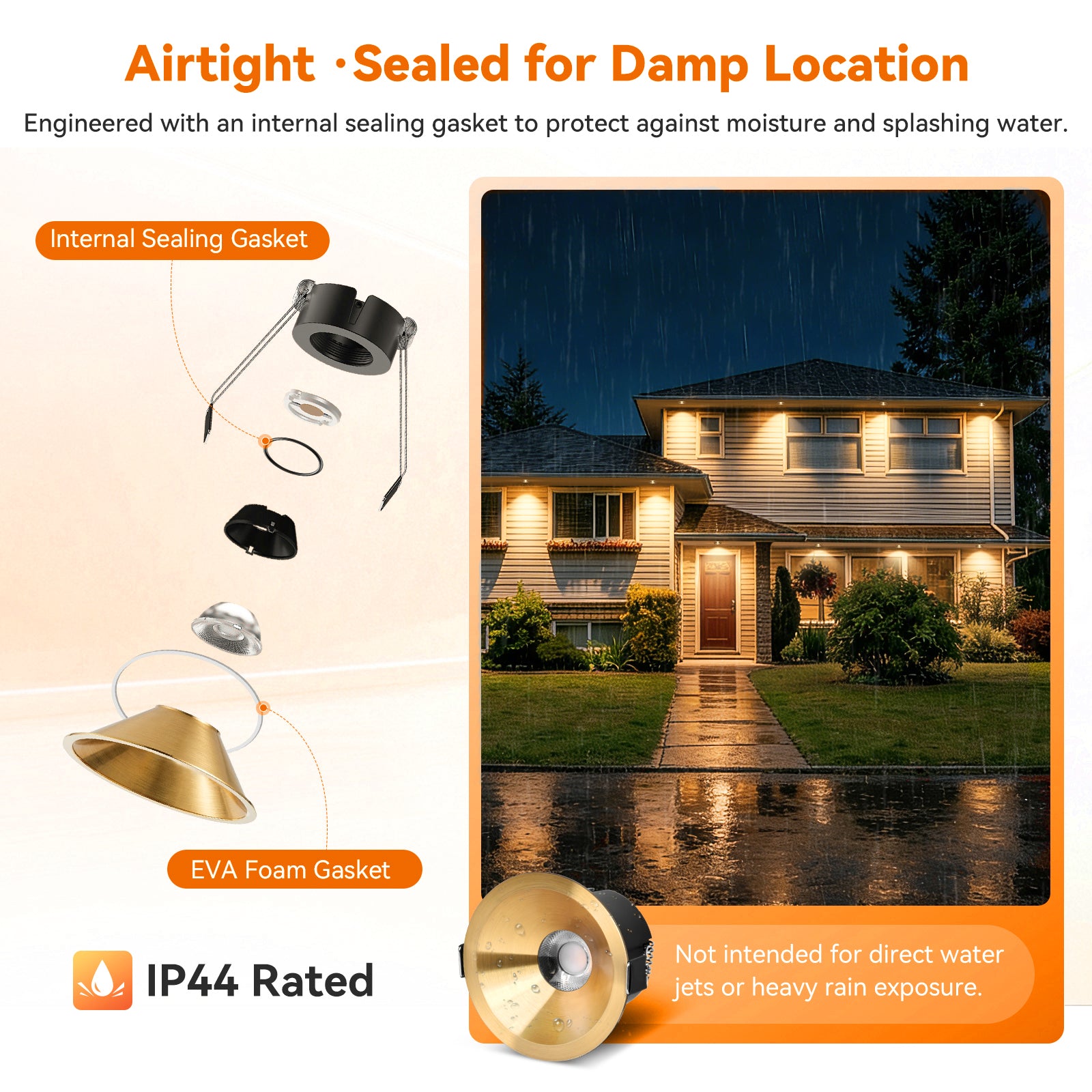 ComiLED 6/12pack Gold 3 Inch Recessed Lights, Anti-Glare COB Canless Ceiling Spotlight, 5CCT Selectable 2700K-6000K, 130lm/W, RA95 Small Exterior Soffit Lights, 12W, Dimmable, ETL, IP44 Damp Rated