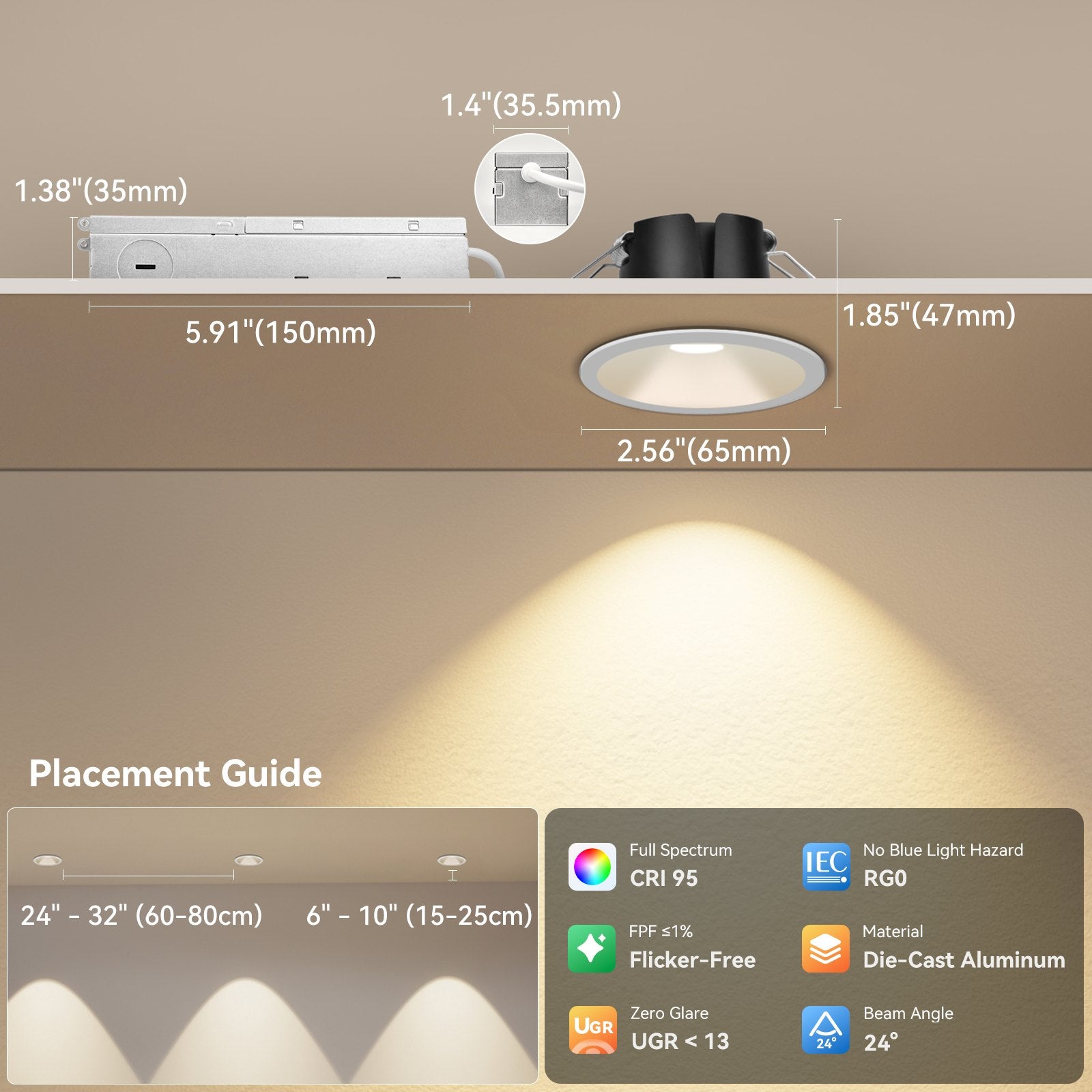 ComiLED 6/12pack 2 Inch Recessed LED Lights, Anti-Glare COB Canless Ceiling Spotlight, 5CCT Selectable 2700K-6000K, 130LM/W, RA95 Small Exterior Soffit Lights, 8W, Dimmable, ETL, IP44 Damp Rated