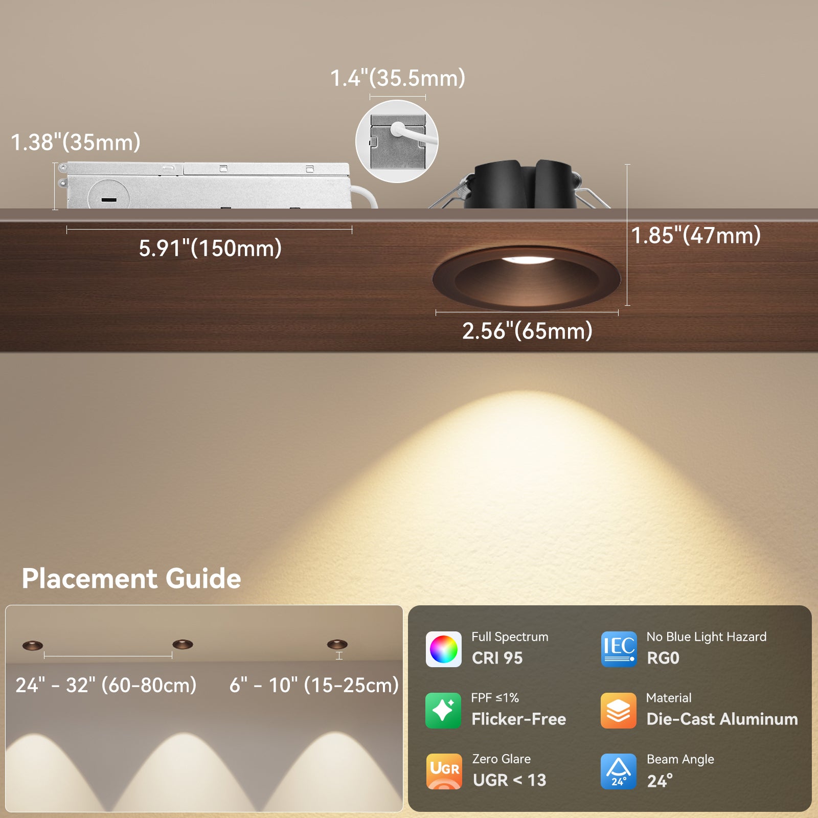 ComiLED 6/12pack Bronze 2 Inch Recessed Lights, Anti-Glare COB Canless Ceiling Spotlight, 5CCT Selectable 2700K-6000K, 130lm/W, RA95 Small Exterior Soffit Lights, 8W, Dimmable, ETL, IP44 Damp Rated