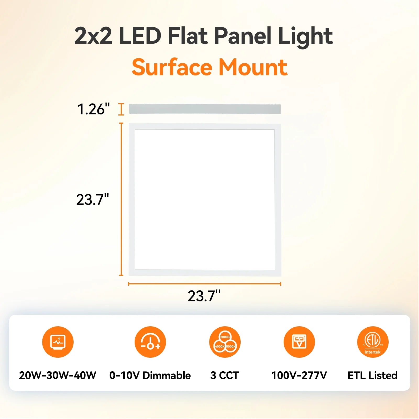 ComiLED 2x2 LED Flat Panel Surface Mount, 0-10V Dimmable,6-Pack