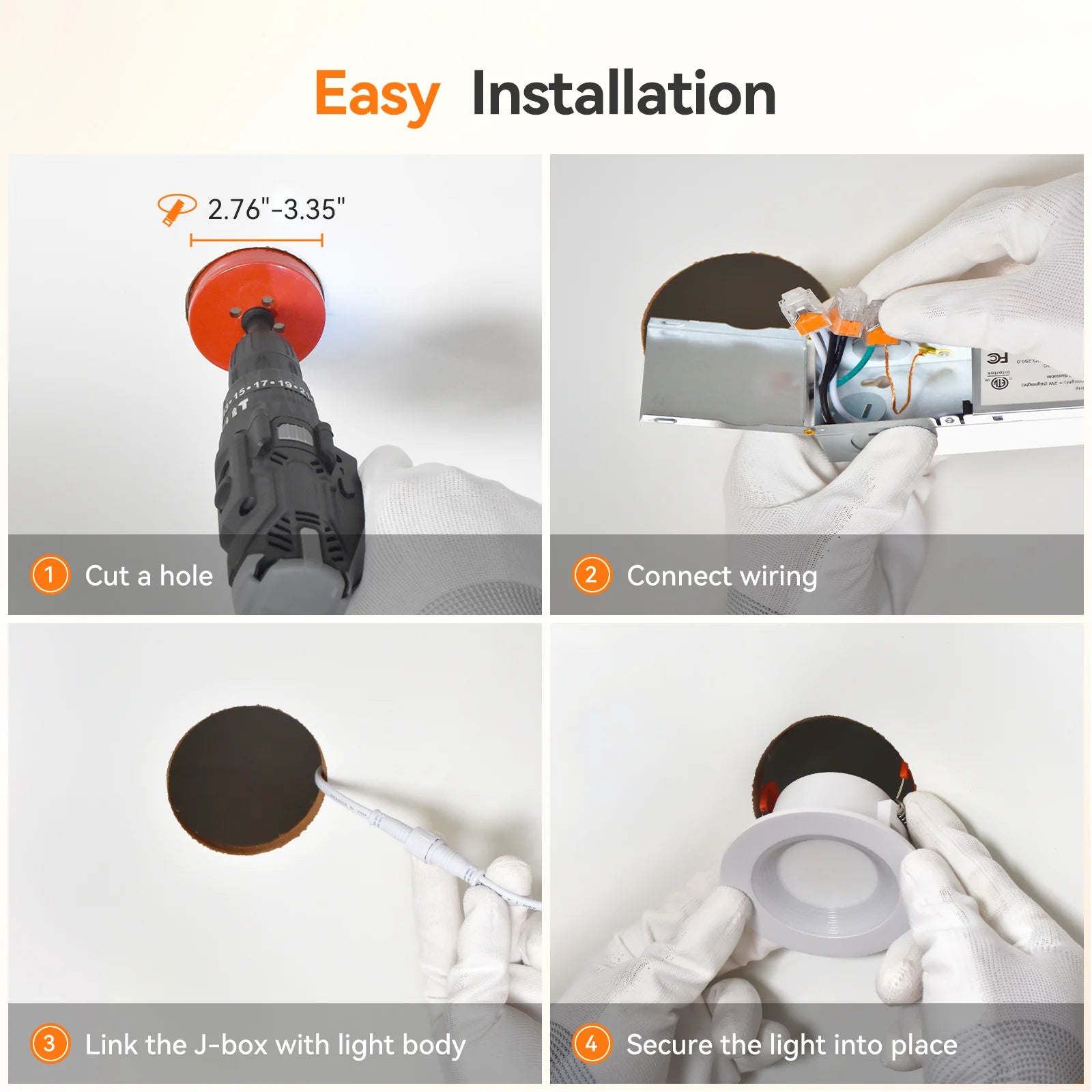ComiLED 3 Inch White Anti-Glare Recessed LED Downlight with Night Light-2 Pack