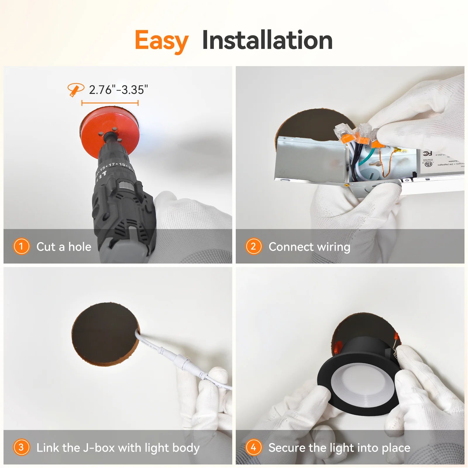 ComiLED 3 Inch Black Anti-Glare Recessed LED Downlight with Night Light-2 Pack
