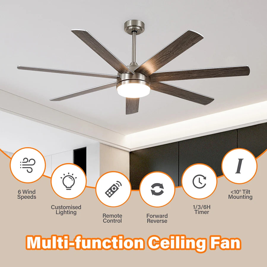 ComiLED 62 Inch Brushed Nickel Ceiling Fan with Light