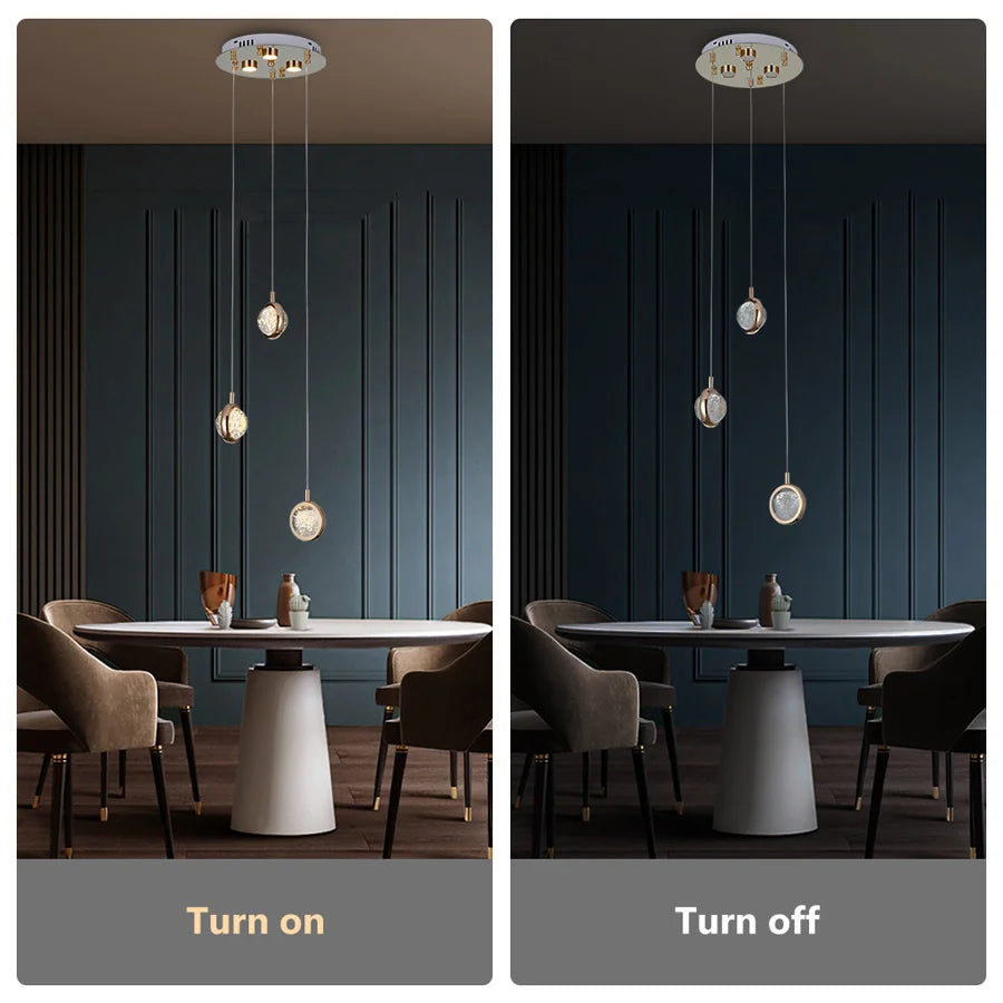 Lustre rond en cristal ComiLED à 3 lumières avec plaque de plafond ronde