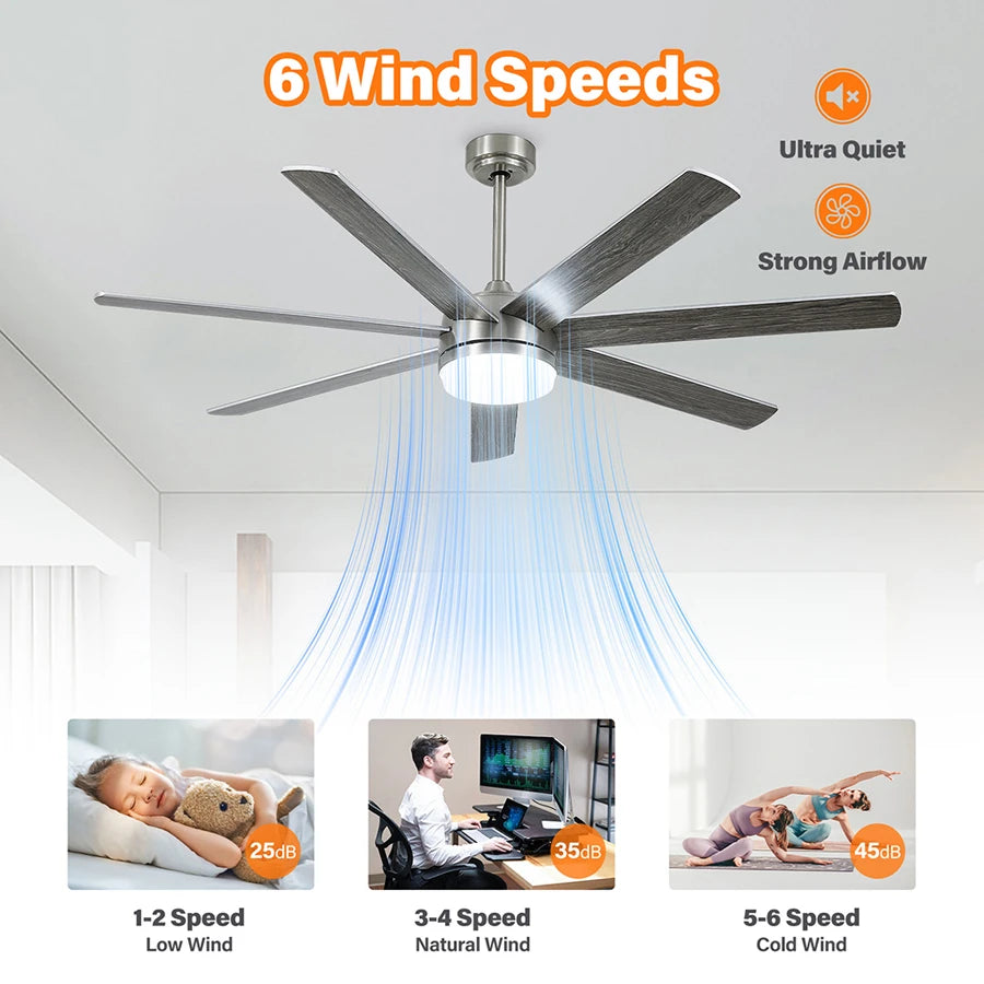 ComiLED 62 Inch Brushed Nickel Ceiling Fan with Light