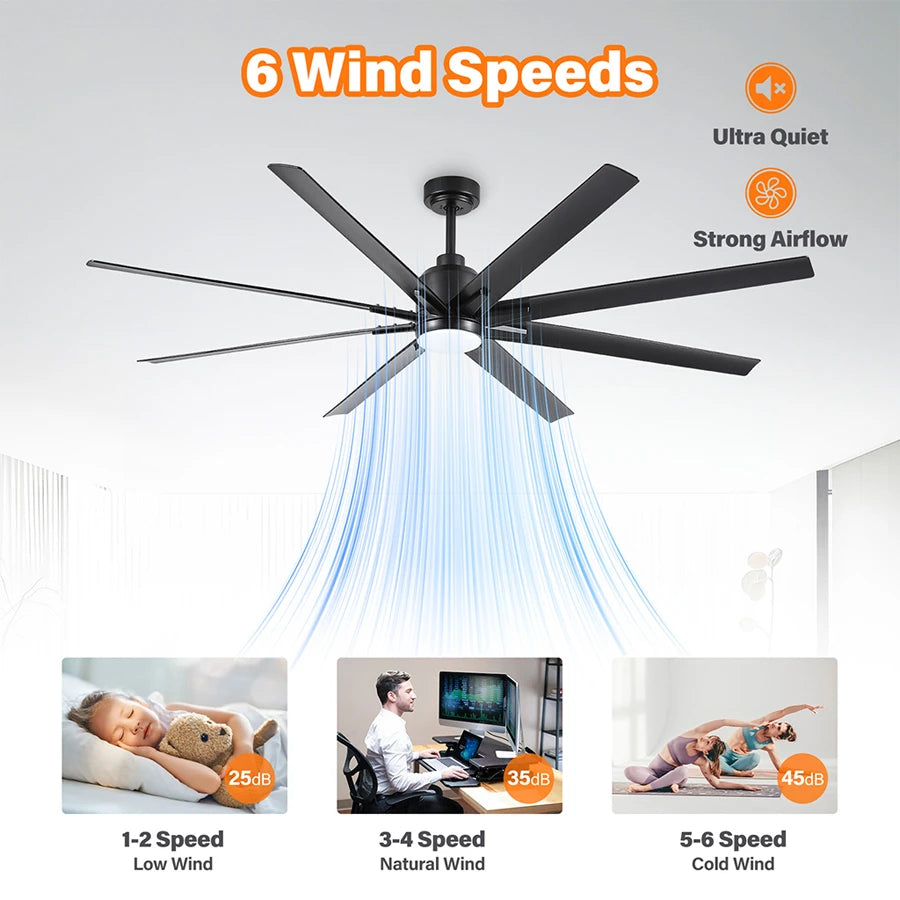 ComiLED 72 Inch Black Ceiling Fan with Light and Remote