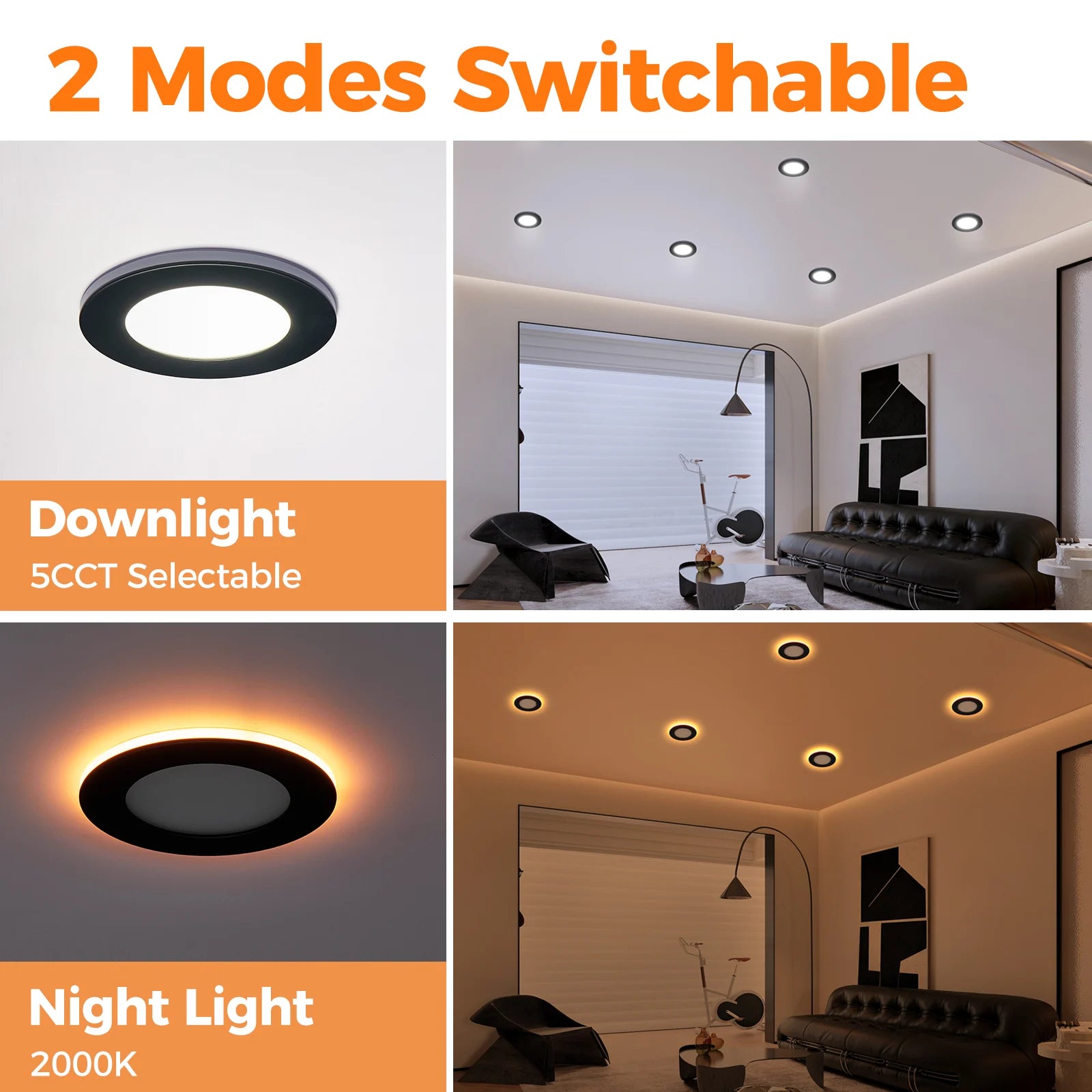 ComiLED x CycevSun 4 Inch Black Recessed Lighting with Night Light