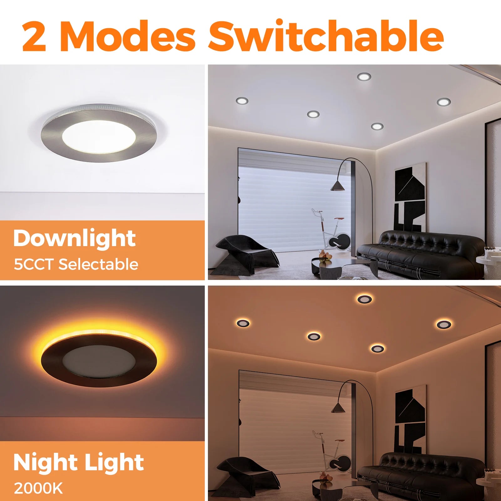 ComiLED 4 Inch Brushed Nickel Recessed Lighting with Night Light 12-Pack