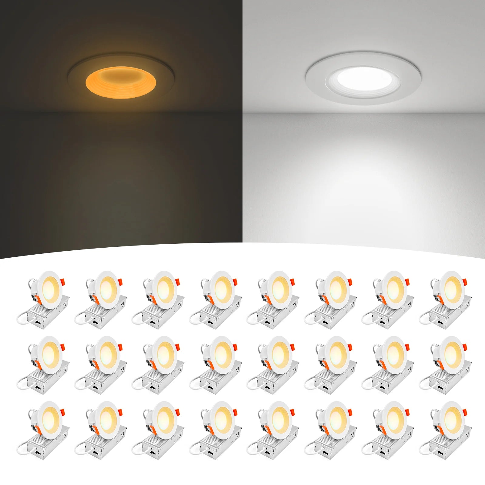 ComiLED 3 Inch White Anti-Glare Recessed LED Downlight with Night Light-2 Pack