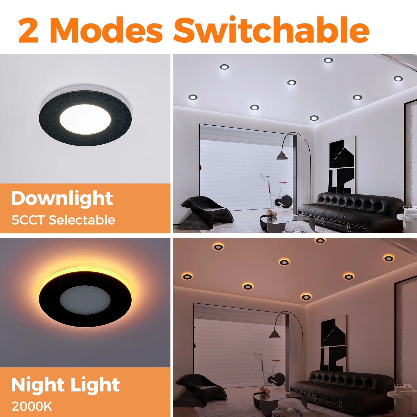 ComiLED 3 Inch Black Recessed Lighting with Night Light 12-Pack