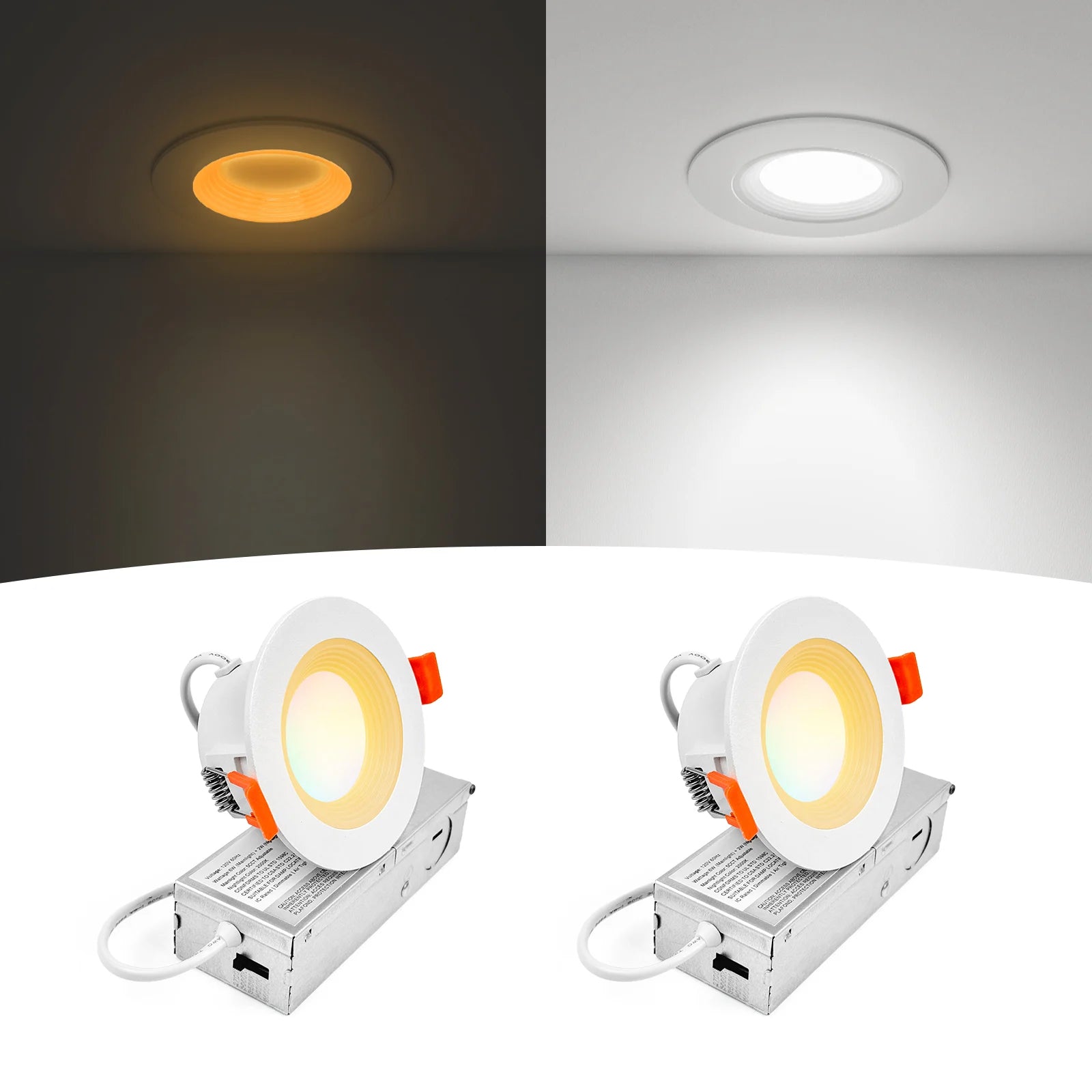 ComiLED 3 Inch White Anti-Glare Recessed LED Downlight with Night Light-2 Pack