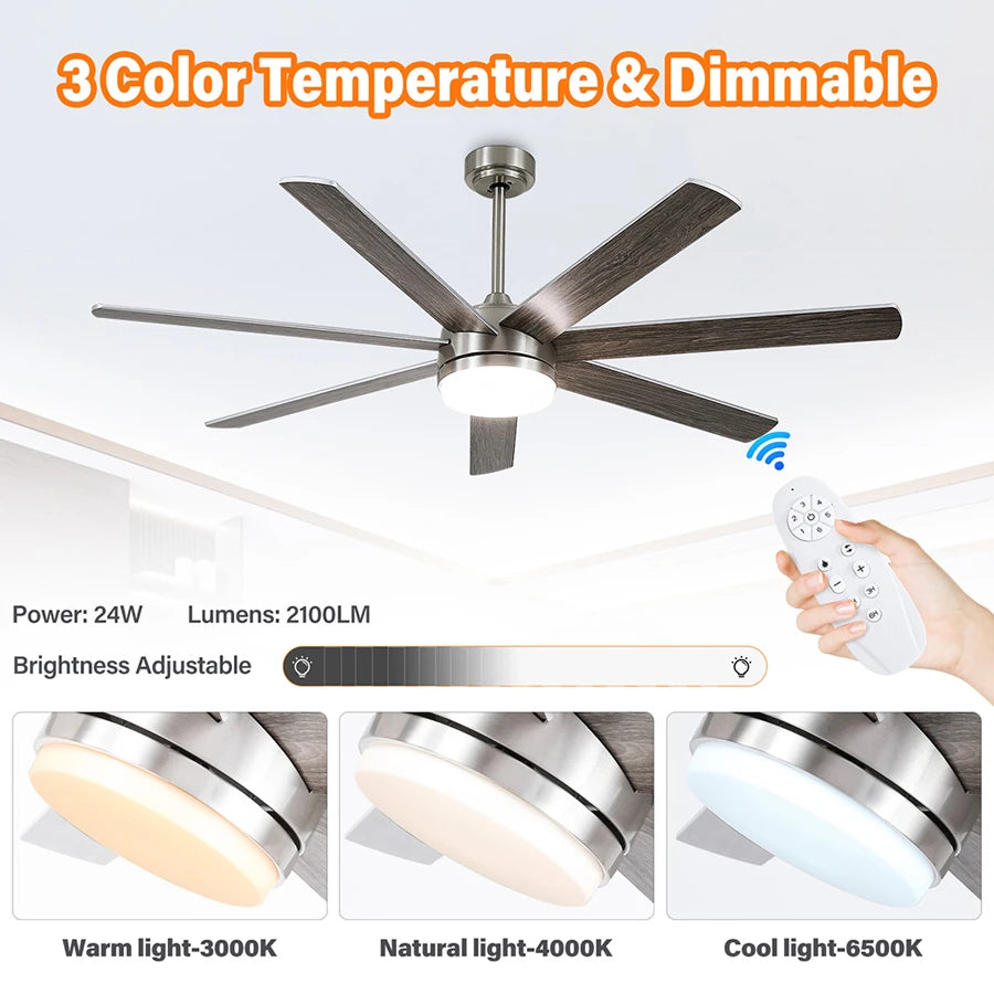ComiLED 62 Inch Brushed Nickel Ceiling Fan with Light