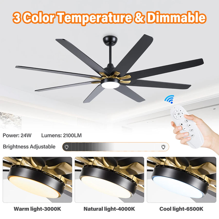 ComiLED 72 Inch Ceiling Fan with Light and Remote