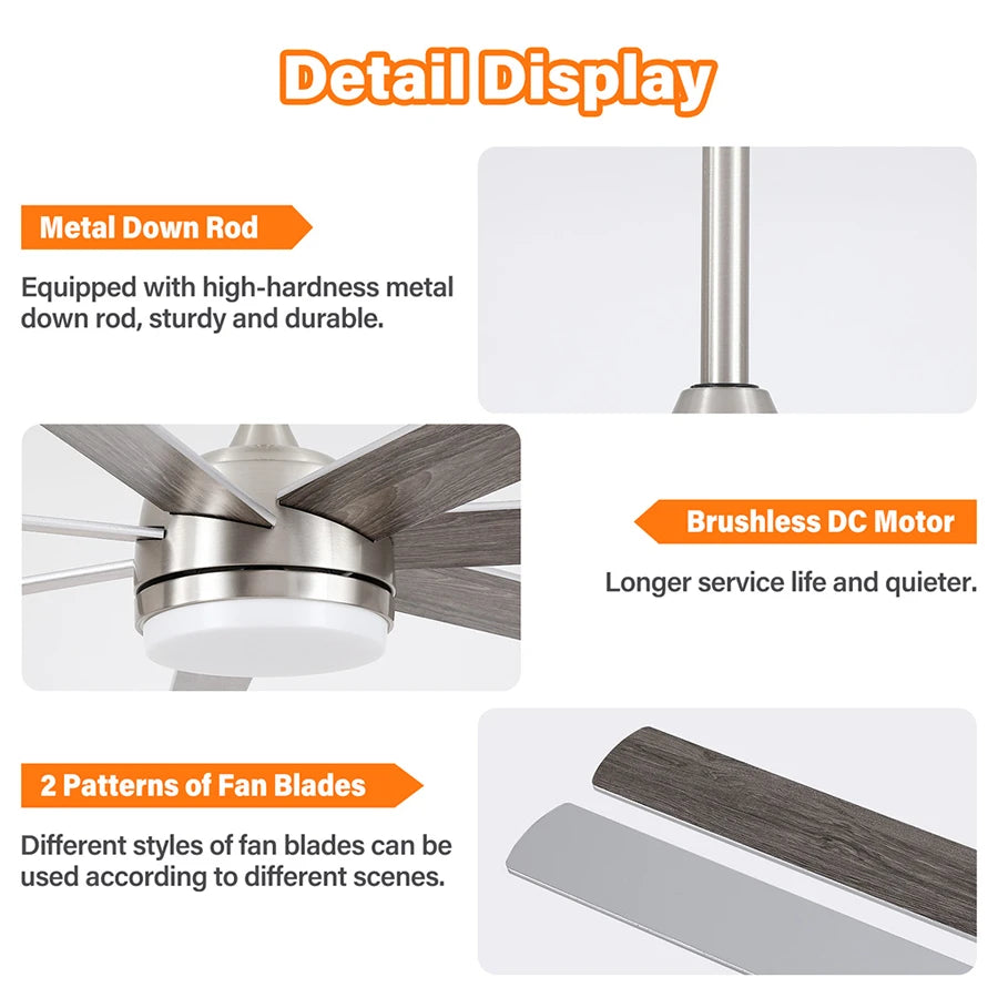 ComiLED 62 Inch Brushed Nickel Ceiling Fan with Light