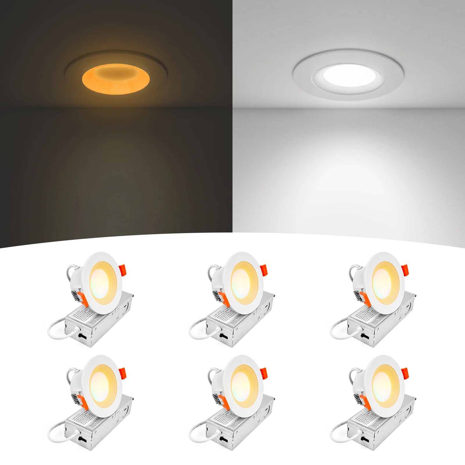 ComiLED 3 Inch White Anti-Glare Recessed LED Downlight with Night Light-2 Pack