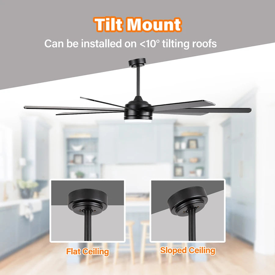 ComiLED 72 Inch Black Ceiling Fan with Light & Remote, Bi-color