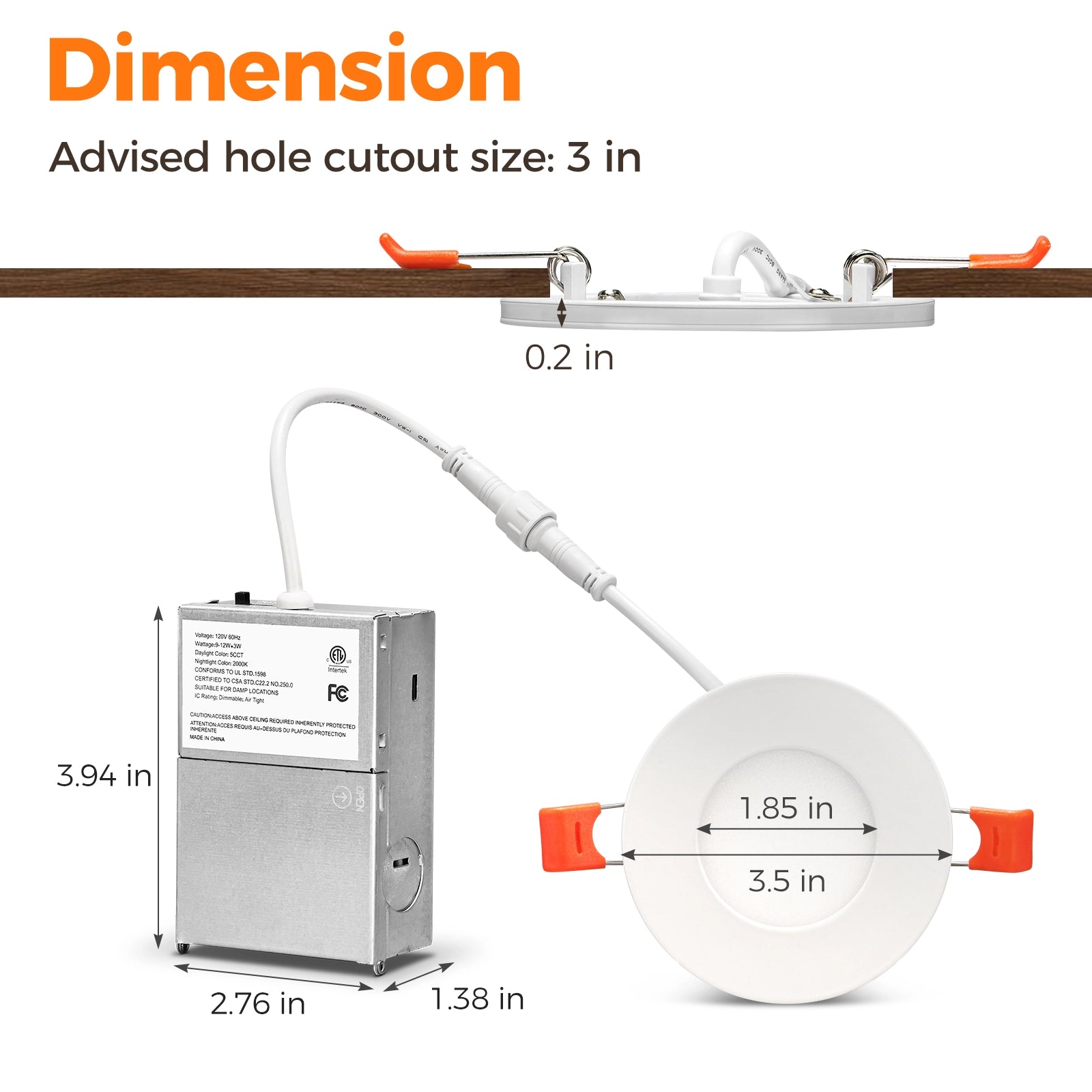 ComiLED 3 Inch White Recessed Lighting with Night Light 12-Pack