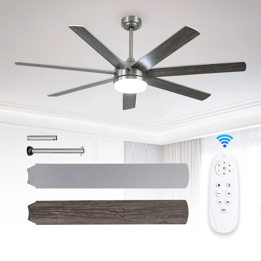ComiLED 62 Inch Brushed Nickel Ceiling Fan with Light