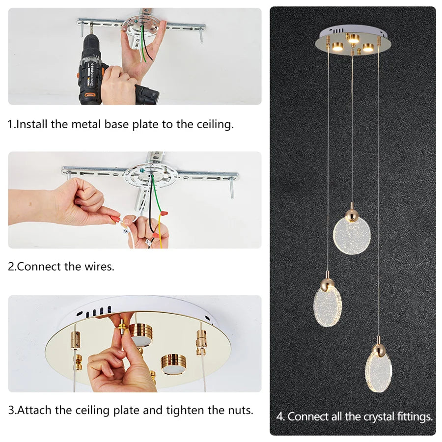 Lustre rond en cristal ComiLED à 3 lumières