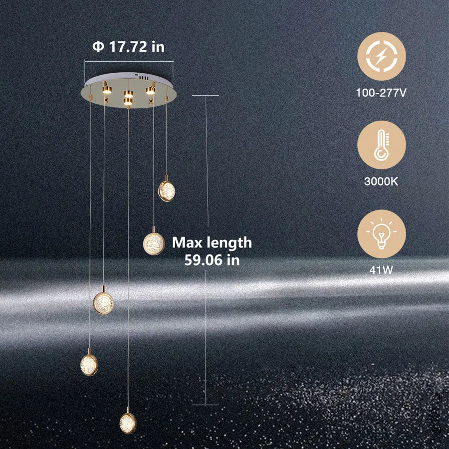 Lustre rond en cristal ComiLED à 5 lumières avec plaque de plafond ronde