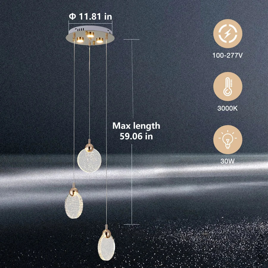 Lustre rond en cristal ComiLED à 3 lumières