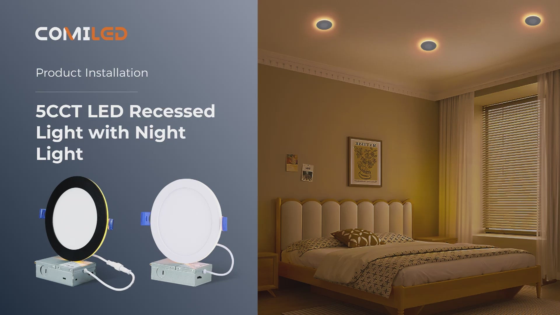 ComiLED 4 Inch Brushed Nickel Recessed Lighting with Night Light 12-Pack