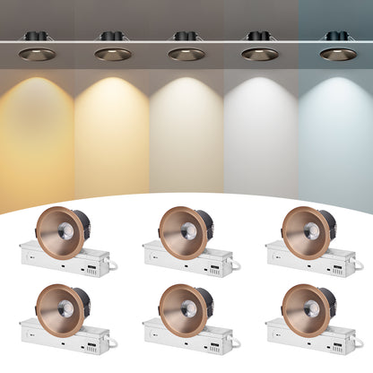 ComiLED 6/12pack Bronze 3 Inch Recessed Lights, Anti-Glare COB Canless Ceiling Spotlight, 5CCT Selectable 2700K-6000K, 130lm/W, RA95 Small Exterior Soffit Lights, 12W, Dimmable, ETL, IP44 Damp Rated
