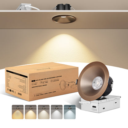 ComiLED 6/12pack Bronze 4 Inch Recessed Lights, Anti-Glare COB Canless Ceiling Spotlight, 5CCT Selectable 2700K-6000K, 130lm/W, RA95 Small Exterior Soffit Lights, 16W, Dimmable, ETL, IP44 Damp Rated