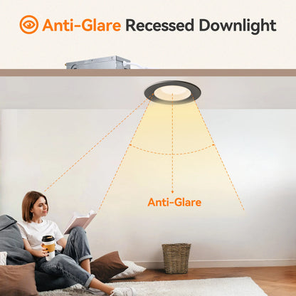 ComiLED 3 Inch Black Anti-Glare Recessed LED Downlight with Night Light-2 Pack