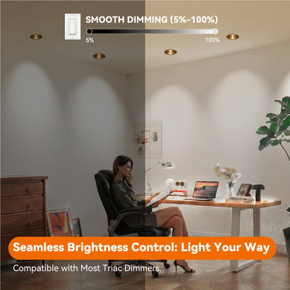 ComiLED 6/12pack Gold 4 Inch Recessed Lights, Anti-Glare COB Canless Ceiling Spotlight, 5CCT Selectable 2700K-6000K, 130lm/W, RA95 Small Exterior Soffit Lights, 16W, Dimmable, ETL, IP44 Damp Rated