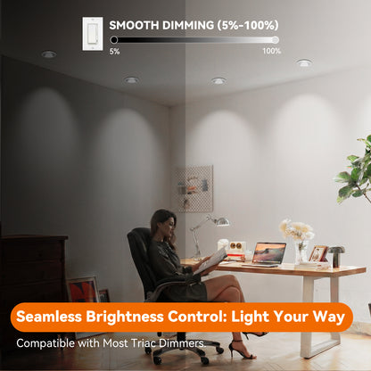 ComiLED 6/12pack White 4 Inch Recessed Lights, Anti-Glare COB Canless Ceiling Spotlight, 5CCT Selectable 2700K-6000K, 130lm/W, RA95 Small Exterior Soffit Lights, 16W, Dimmable, ETL, IP44 Damp Rated