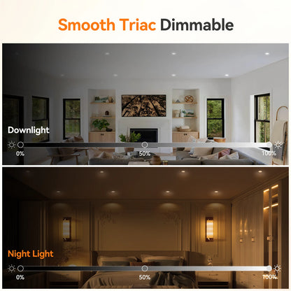 ComiLED 3 Inch White Anti-Glare Recessed LED Downlight with Night Light-2 Pack