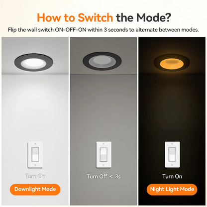 ComiLED 3 Inch Black Anti-Glare Recessed LED Downlight with Night Light-2 Pack
