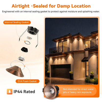 ComiLED 6/12pack Bronze 2 Inch Recessed Lights, Anti-Glare COB Canless Ceiling Spotlight, 5CCT Selectable 2700K-6000K, 130lm/W, RA95 Small Exterior Soffit Lights, 8W, Dimmable, ETL, IP44 Damp Rated