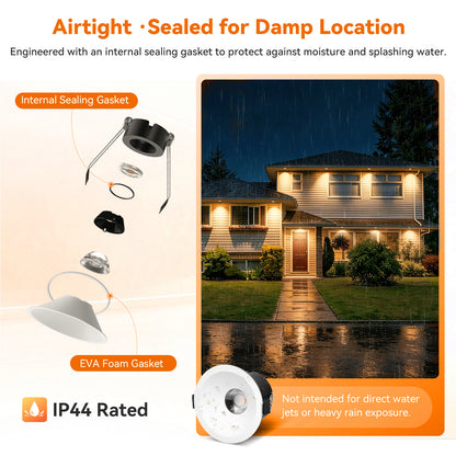 ComiLED 6/12pack White 3 Inch Recessed Lights, Anti-Glare COB Canless Ceiling Spotlight, 5CCT Selectable 2700K-6000K, 130lm/W, RA95 Small Exterior Soffit Lights, 12W, Dimmable, ETL, IP44 Damp Rated