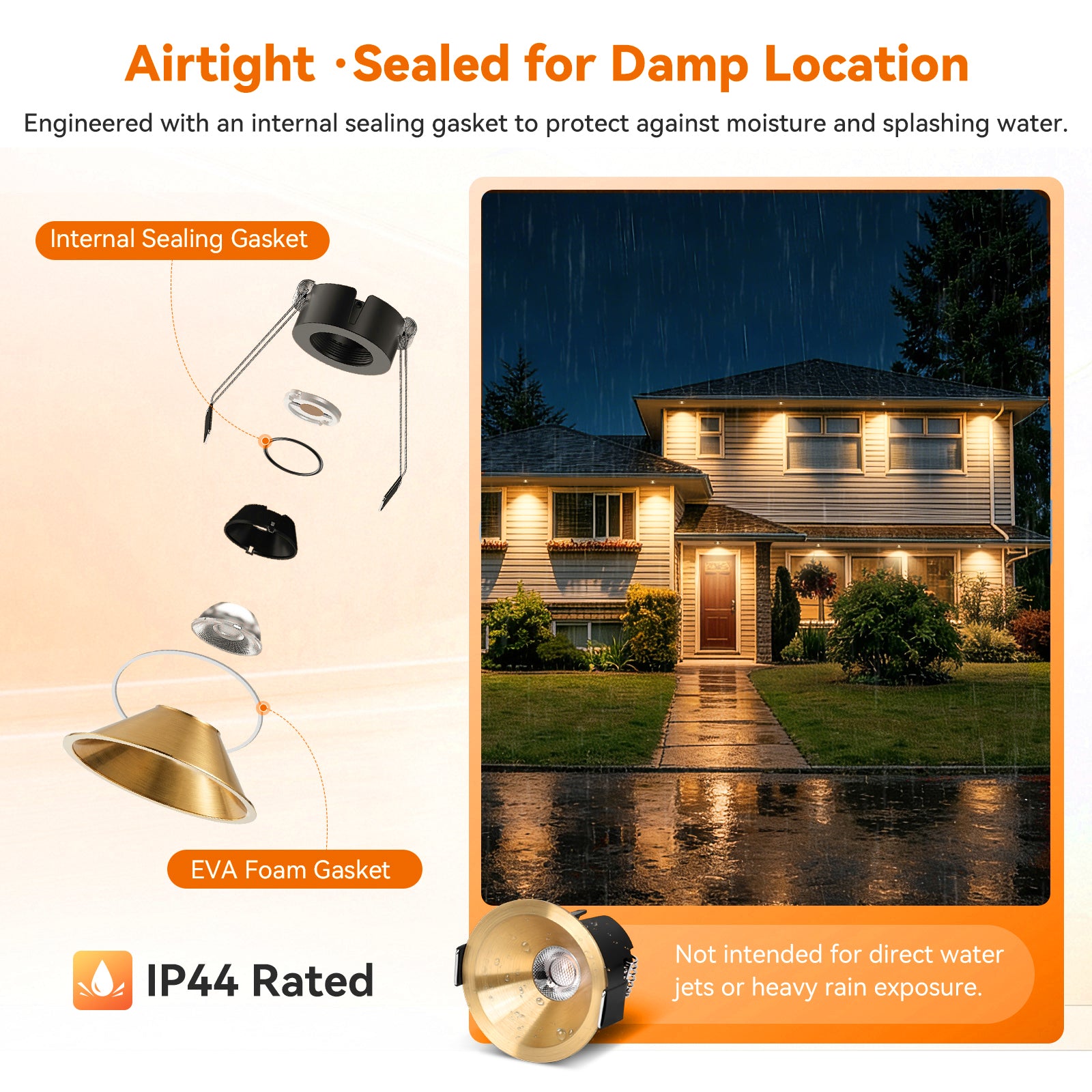 ComiLED 6/12pack Gold 2 Inch Recessed Lights, Anti-Glare COB Canless Ceiling Spotlight, 5CCT Selectable 2700K-6000K, 130lm/W, RA95 Small Exterior Soffit Lights, 8W, Dimmable, ETL, IP44 Damp Rated