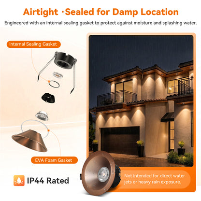 ComiLED 6/12pack Bronze 4 Inch Recessed Lights, Anti-Glare COB Canless Ceiling Spotlight, 5CCT Selectable 2700K-6000K, 130lm/W, RA95 Small Exterior Soffit Lights, 16W, Dimmable, ETL, IP44 Damp Rated