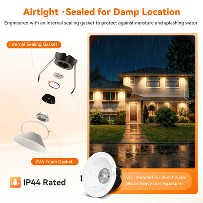 ComiLED 6/12pack White 4 Inch Recessed Lights, Anti-Glare COB Canless Ceiling Spotlight, 5CCT Selectable 2700K-6000K, 130lm/W, RA95 Small Exterior Soffit Lights, 16W, Dimmable, ETL, IP44 Damp Rated