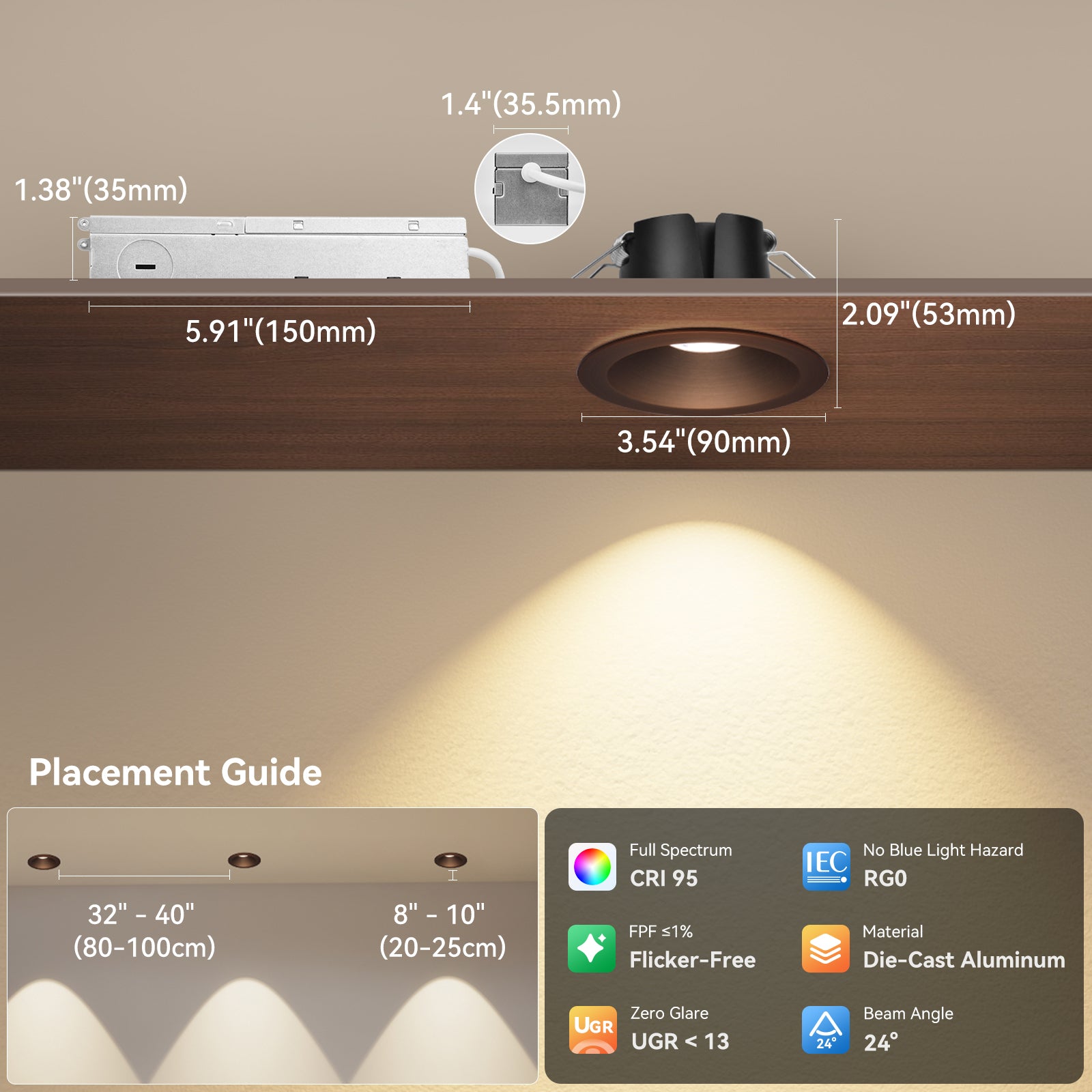 ComiLED 6/12pack Bronze 3 Inch Recessed Lights, Anti-Glare COB Canless Ceiling Spotlight, 5CCT Selectable 2700K-6000K, 130lm/W, RA95 Small Exterior Soffit Lights, 12W, Dimmable, ETL, IP44 Damp Rated