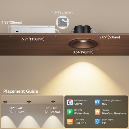 ComiLED 6/12pack Bronze 3 Inch Recessed Lights, Anti-Glare COB Canless Ceiling Spotlight, 5CCT Selectable 2700K-6000K, 130lm/W, RA95 Small Exterior Soffit Lights, 12W, Dimmable, ETL, IP44 Damp Rated