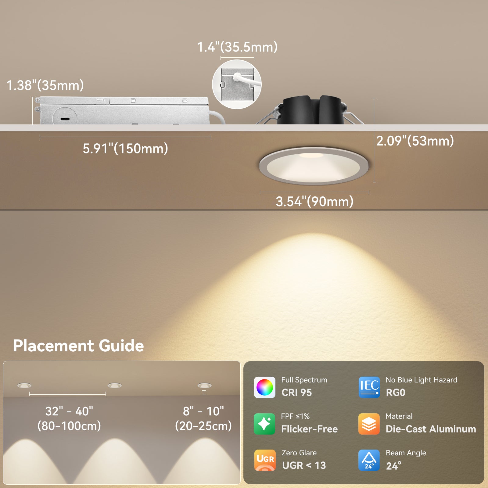 ComiLED 6/12pack White 3 Inch Recessed Lights, Anti-Glare COB Canless Ceiling Spotlight, 5CCT Selectable 2700K-6000K, 130lm/W, RA95 Small Exterior Soffit Lights, 12W, Dimmable, ETL, IP44 Damp Rated