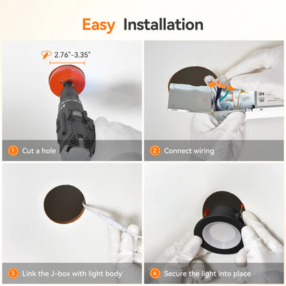 ComiLED 3 Inch Black Anti-Glare Recessed LED Downlight with Night Light-2 Pack