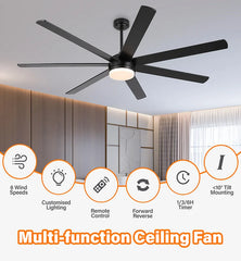 Wholesale 72 Inch Black Ceiling Fan with Light & Remote, Bi-color