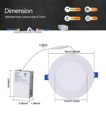 ComiLED 6 Inch White Recessed Light with Night Light 12-Pack