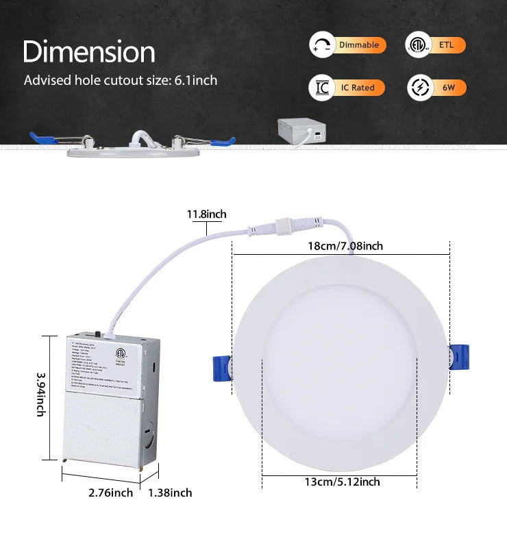 ComiLED 6 Inch White Recessed Light with Night Light 12-Pack